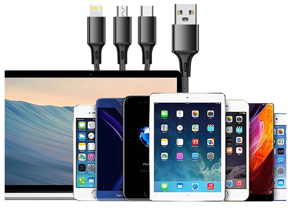 Câble Multi 3-en-1 – USB-C, Micro-USB & Lightning