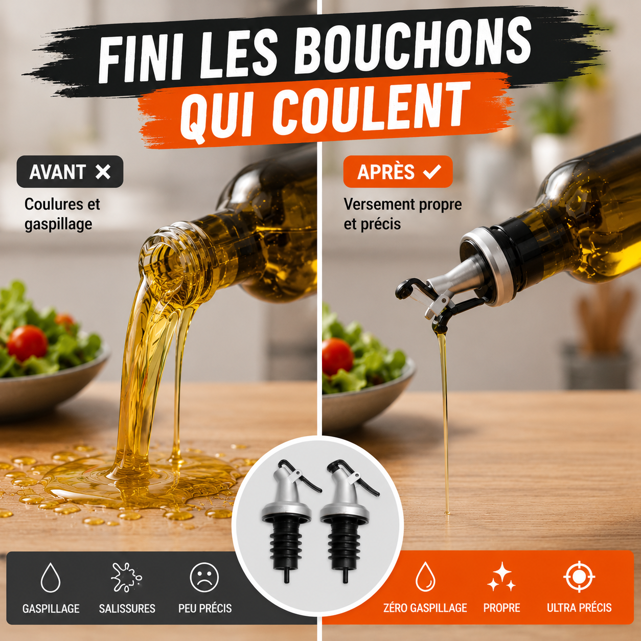 Lot de 2 Bouchons Verseurs – Bec Anti-Goutte pour Bouteilles