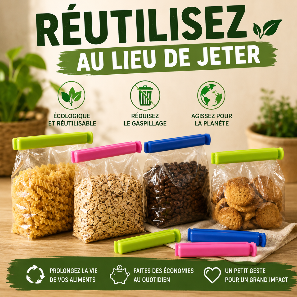 Lot de 15 Pinces Fermeture Sachets – Clips Alimentaires Réutilisables
