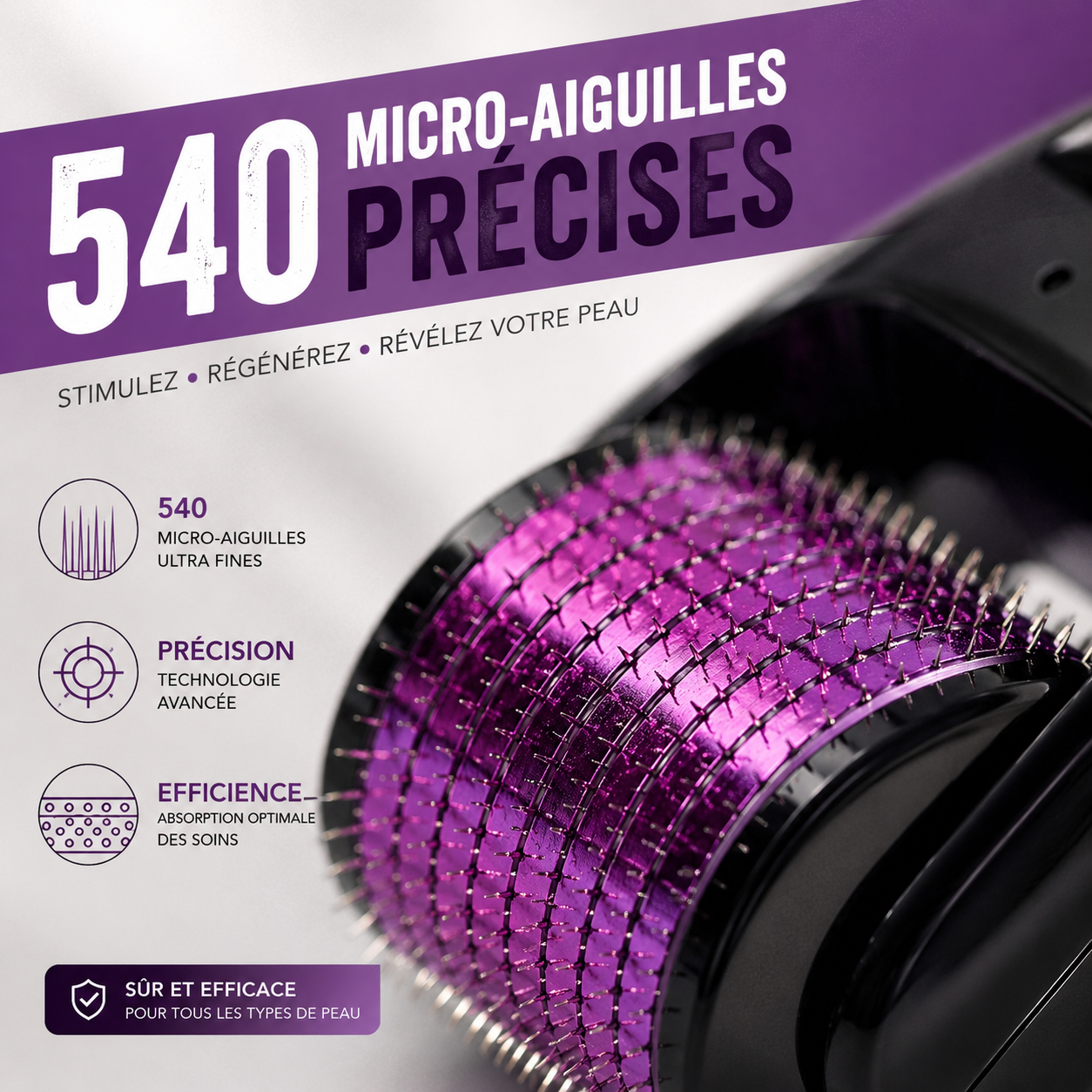 Derma Roller 0,3 mm – Rouleau Visage & Barbe 540 Picots