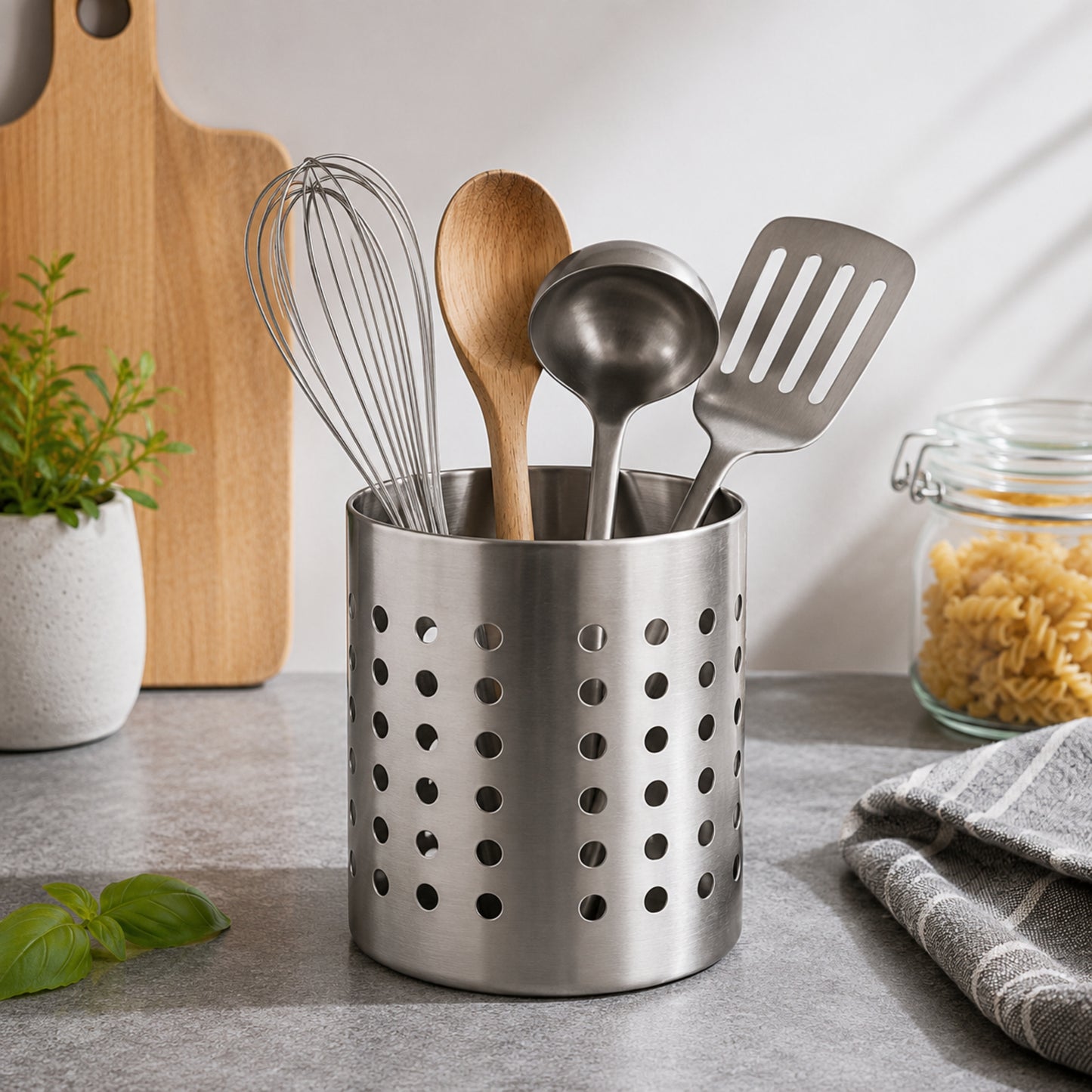 Pot à Ustensiles Inox Perforé – 10 x 13 cm