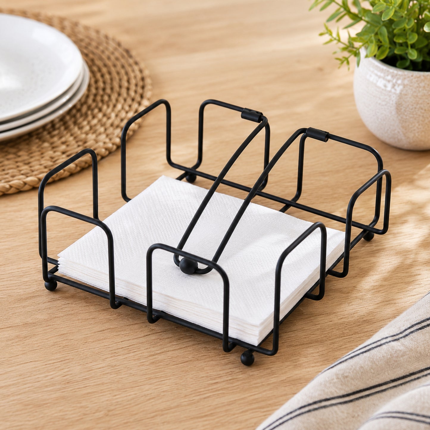 Porte-Serviettes de Table Métal Noir – 19 x 19 cm