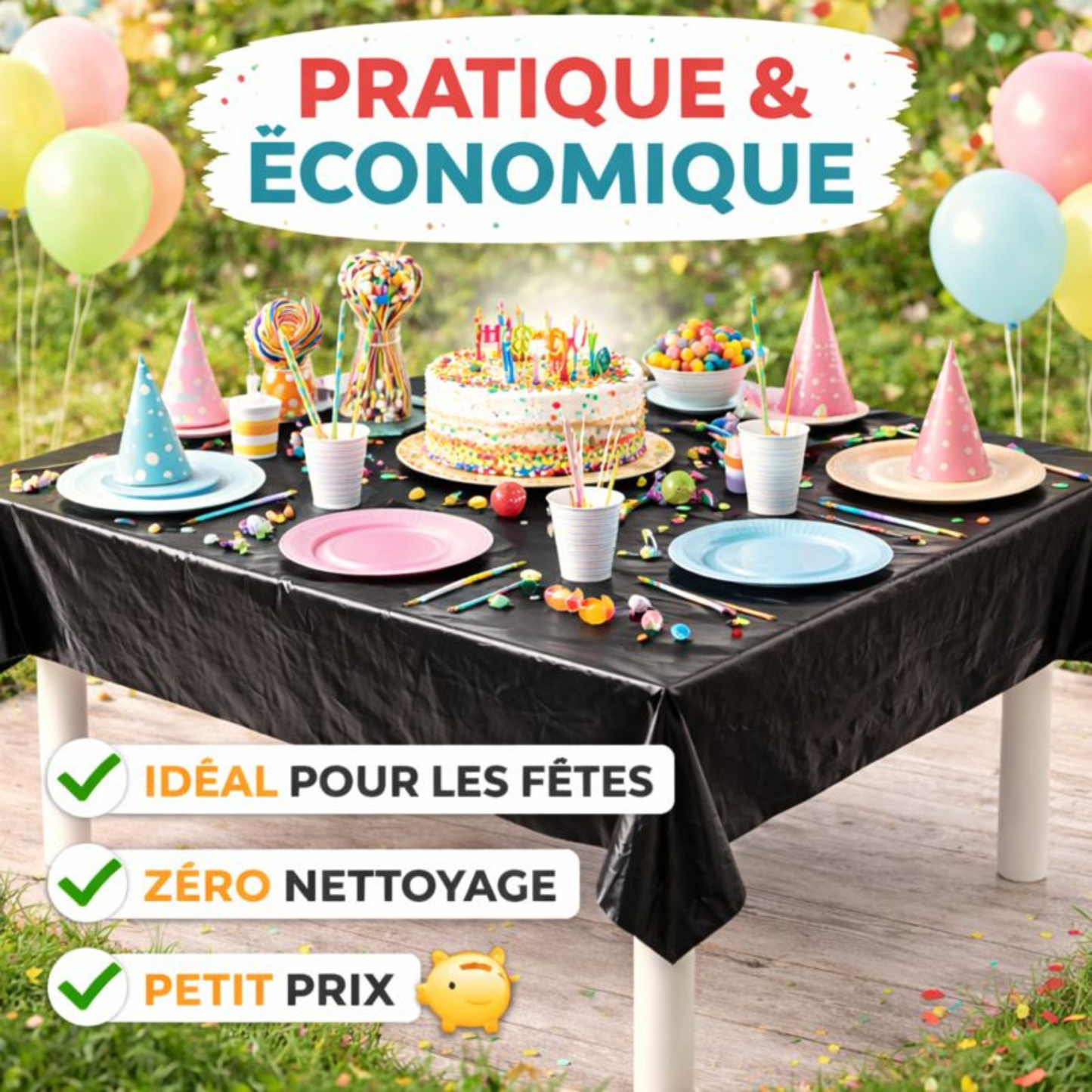 Nappe de Table Noire 137 x 274 cm