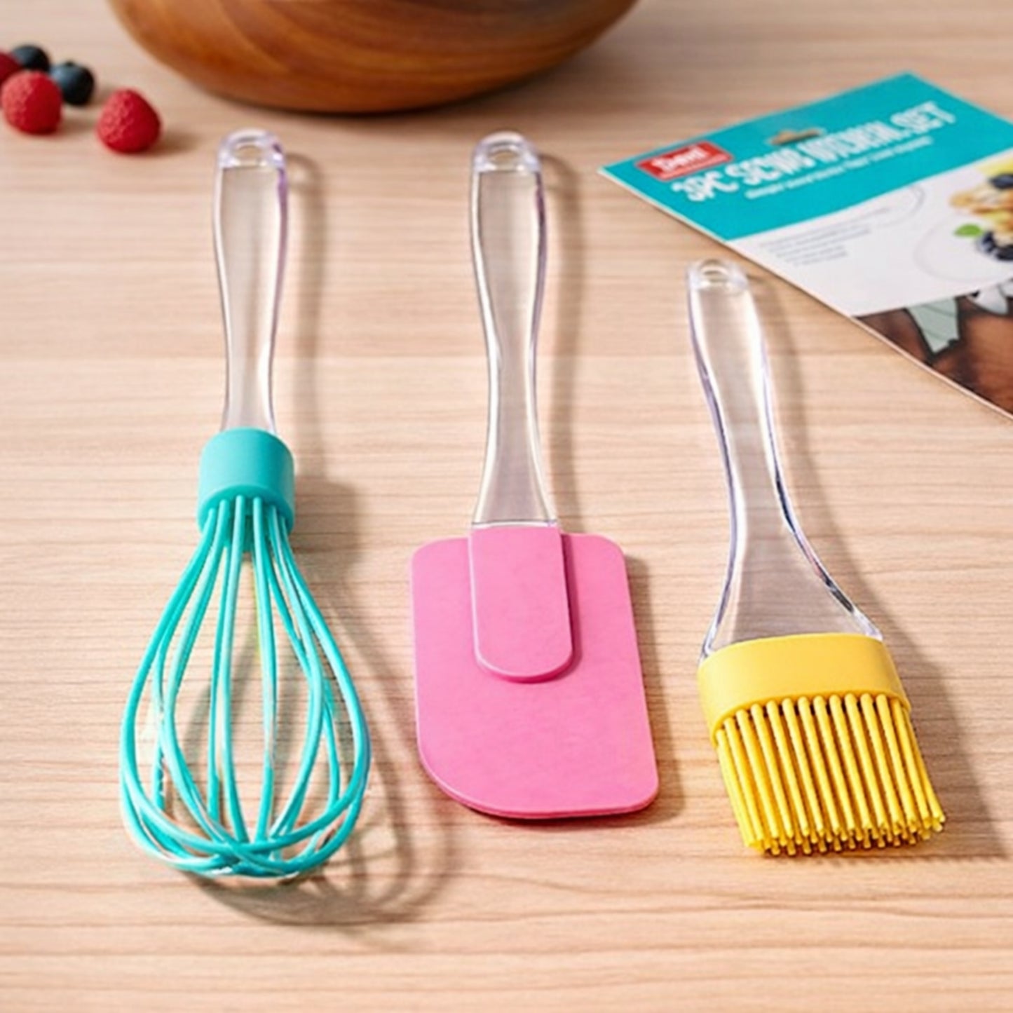 Lot de 3 Accessoires Pâtisserie en Silicone - Fouet, Spatule et Pinceau