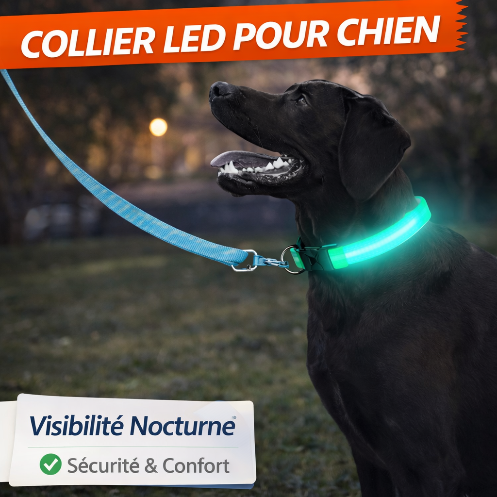 Collare per cani con luce LED – Taglia L (55 cm) – 3 modalità di illuminazione, nylon, fibbia e clip – Blu