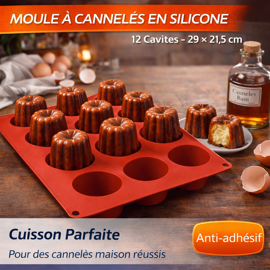 Moule à Cannelés en Silicone 12 Cavités – 29 × 21,5 cm