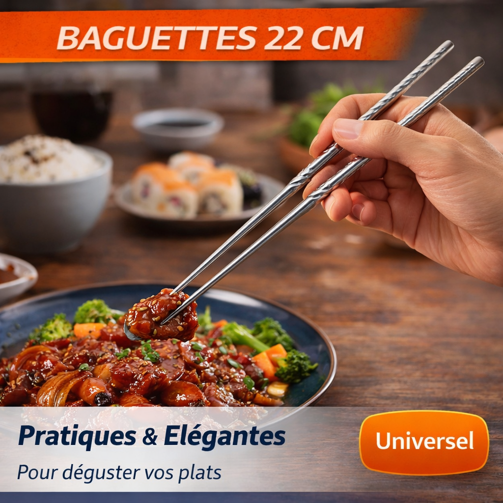 Lot de 4 Baguettes en Acier Inoxydable 22 cm
