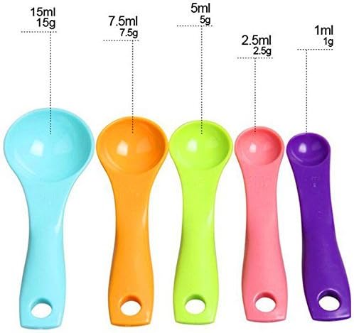 Set di 5 cucchiai dosatori colorati – Misurazione precisa da 1 a 15 ml/g – Utensili da cucina e da forno con anello per appenderli