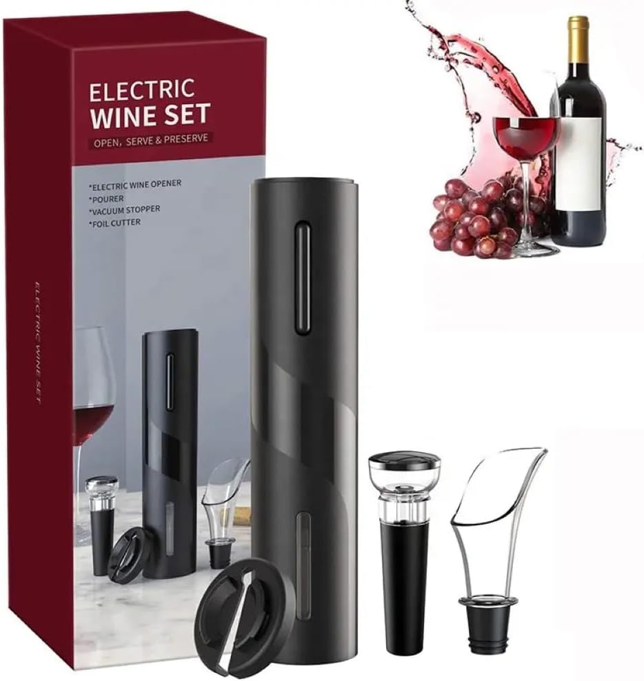 Kit cavatappi elettrico 4 in 1: con aeratore per vino, tappo sottovuoto e tagliacapsule