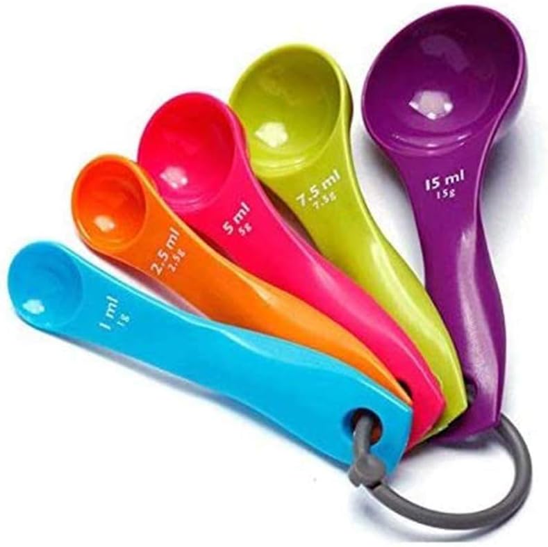 Set di 5 cucchiai dosatori colorati – Misurazione precisa da 1 a 15 ml/g – Utensili da cucina e da forno con anello per appenderli