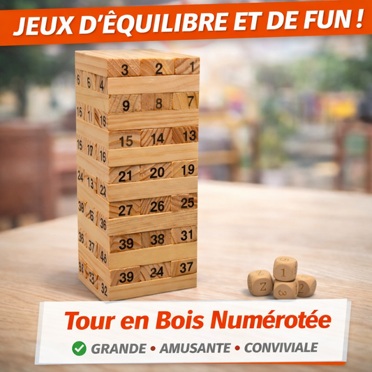 Set di blocchi di legno con dadi numerati – Gioco di equilibrio, costruzione e abilità motorie – Tutte le età