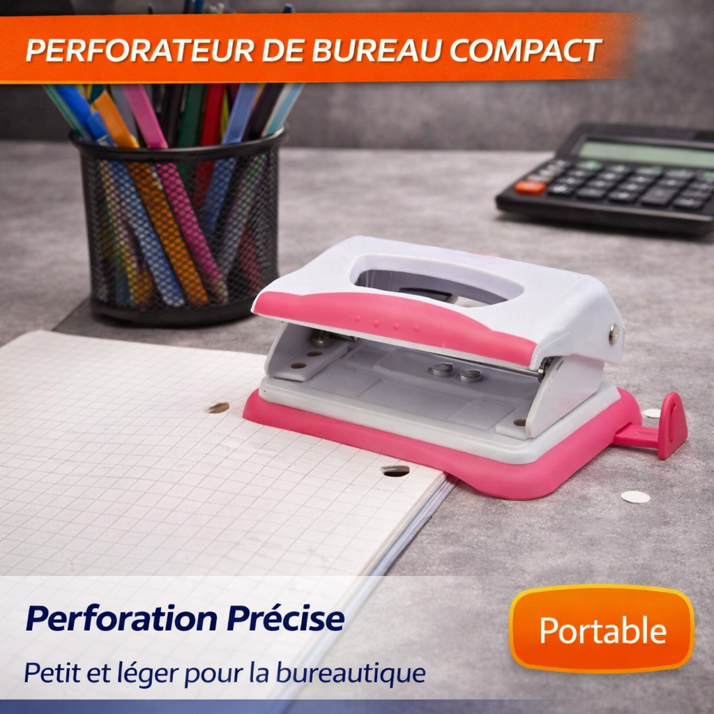 Perforateur de Bureau Compact 11 × 5 cm – Barre d’Arrêt