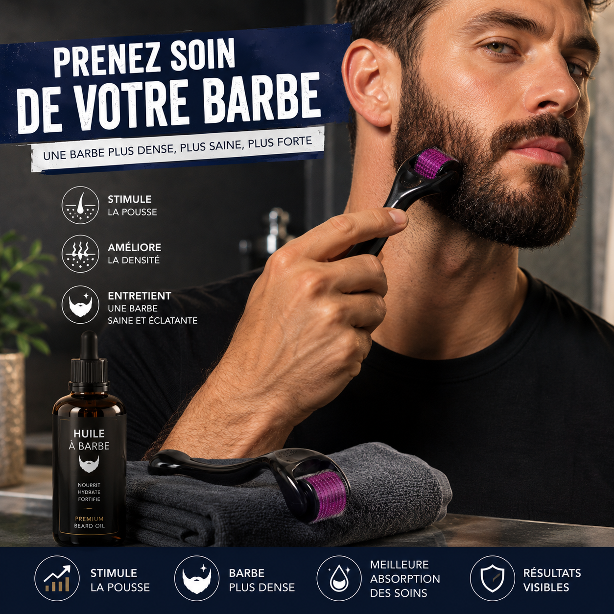 Derma Roller 0,3 mm – Rouleau Visage & Barbe 540 Picots