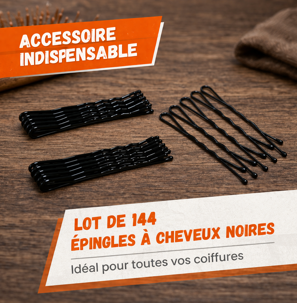 Lot de 144 Épingles à Cheveux Noires