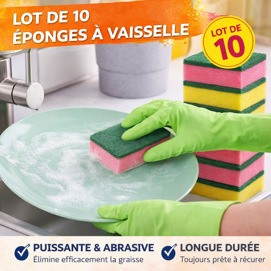 Spugna assorbente per piatti con lato abrasivo – Confezione da 10 spugne multiuso per cucina e pulizia