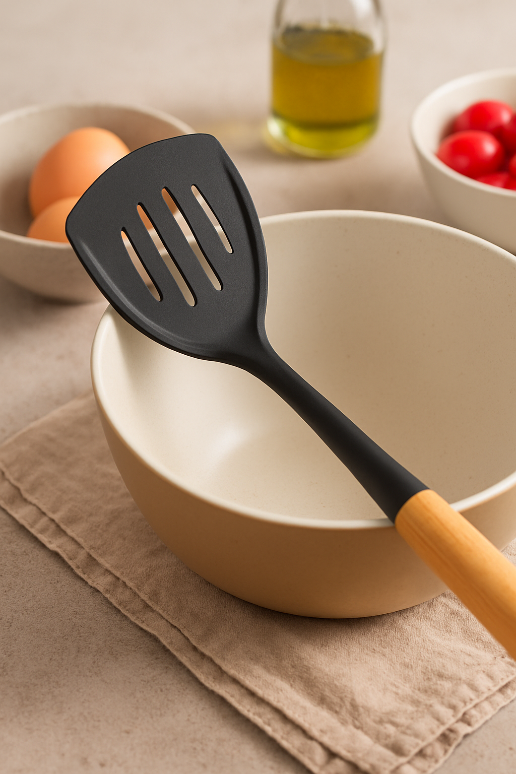 Spatola da cucina grande – Manico in legno e punta in nylon resistente – Ideale per cucinare e mescolare