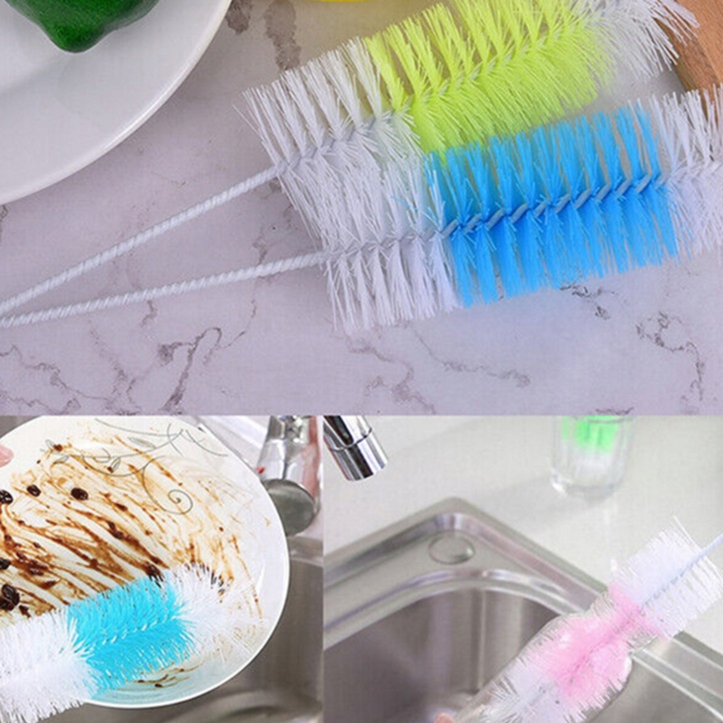 Spazzola per biberon con setole rigide – 27,5 cm – Pulizia profonda di biberon e bottigliette – Raggiunge angoli e fessure (colore casuale)