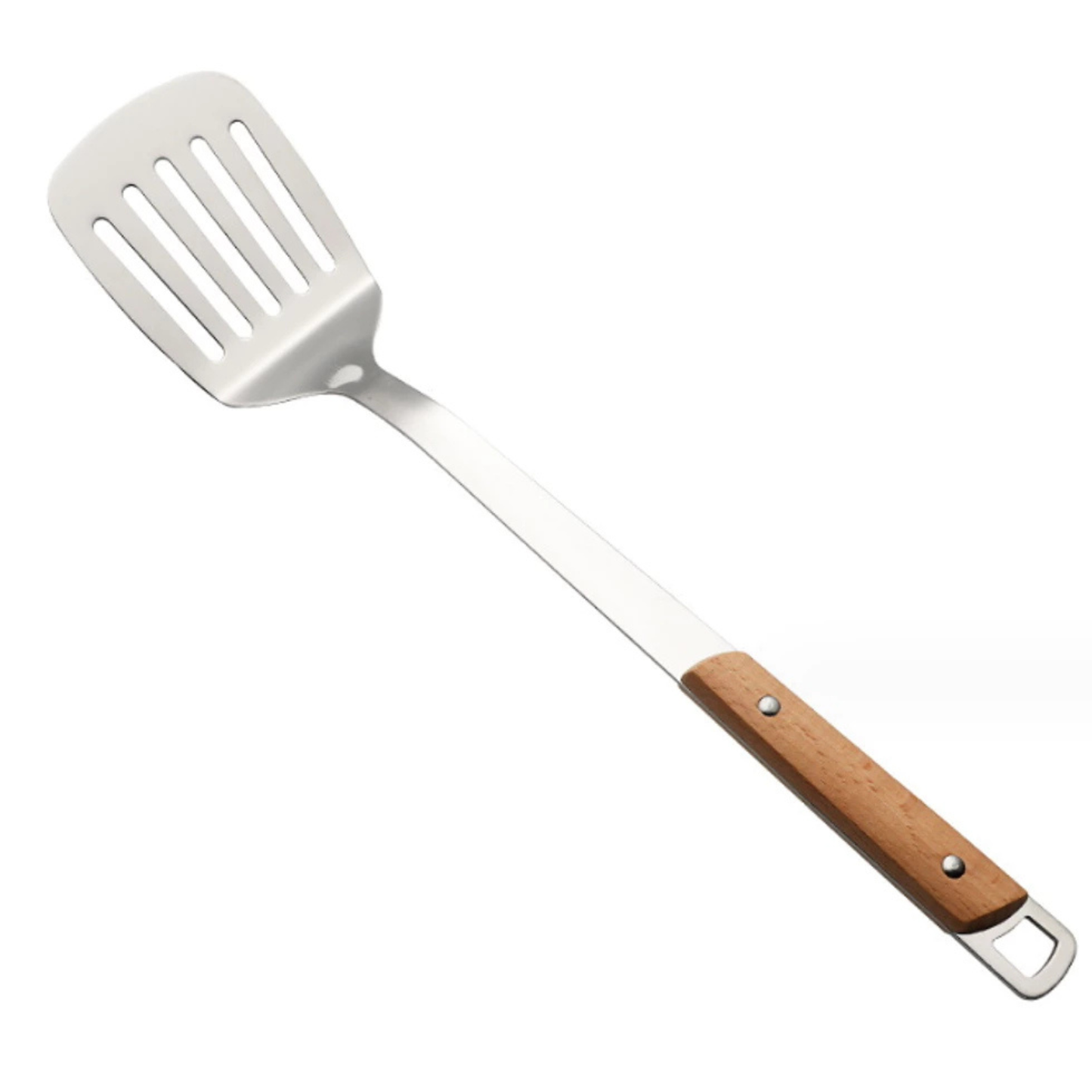 Spatola da cucina in acciaio inossidabile – Manico in legno naturale – Utensile robusto e versatile – 37x8 cm
