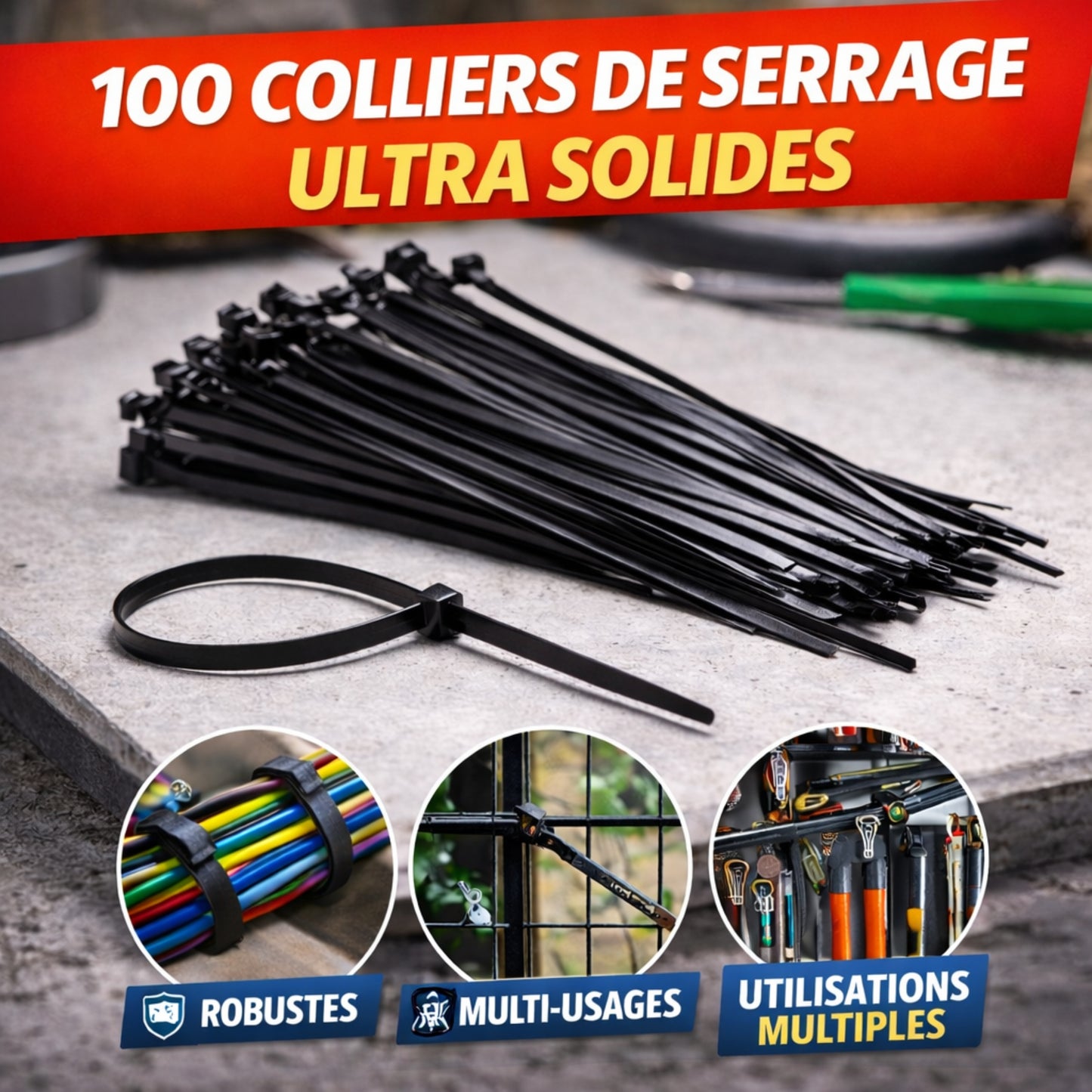 Lot de 100 Colliers de Serrage 100 mm × 2,5 mm – Noirs