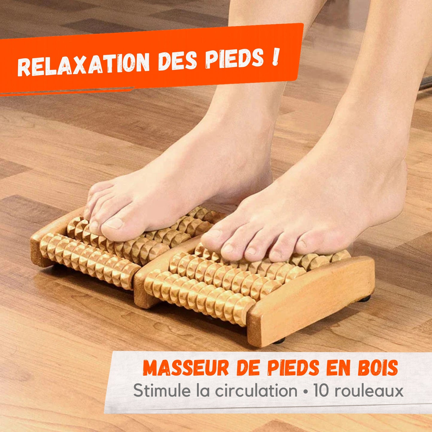 Masseur de Pieds en Bois – 10 Rouleaux – 26,5 cm