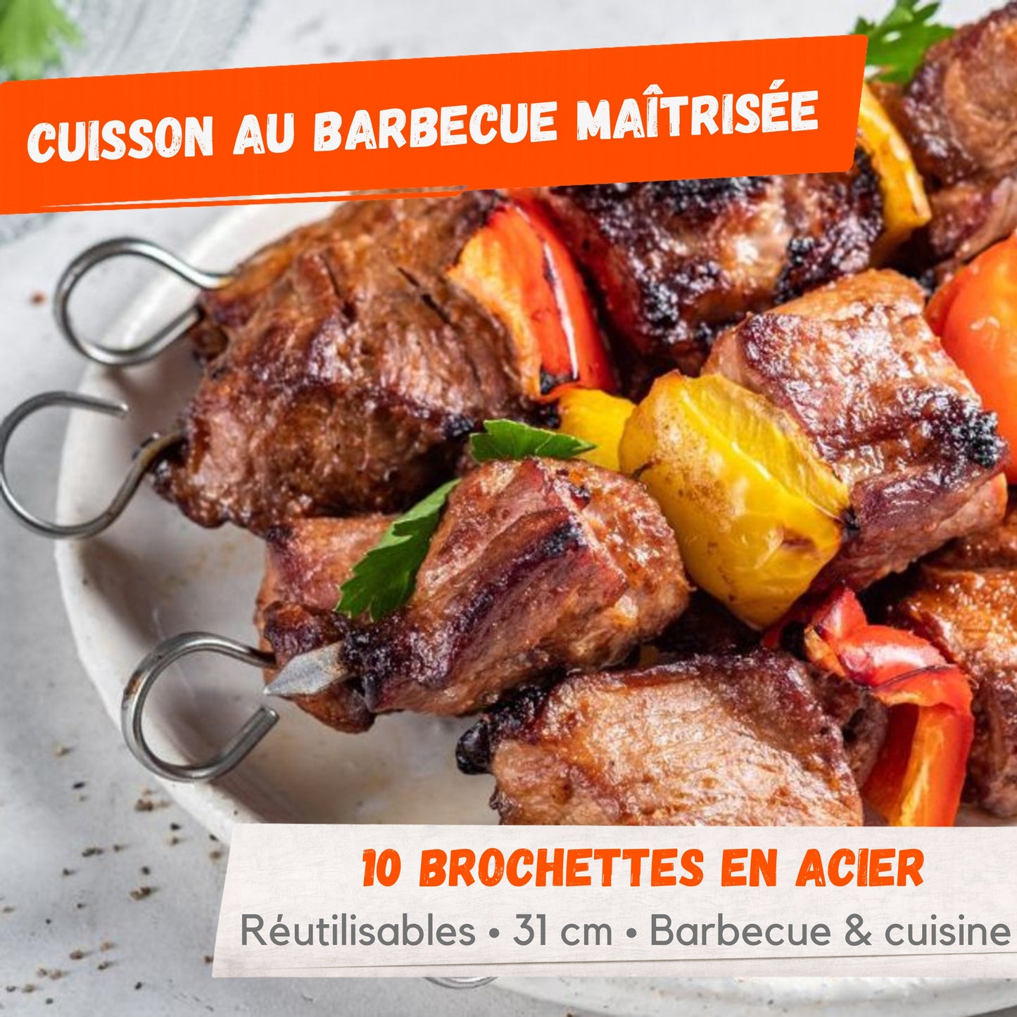 Brochettes en Acier Inoxydable 31 cm – Lot de 10