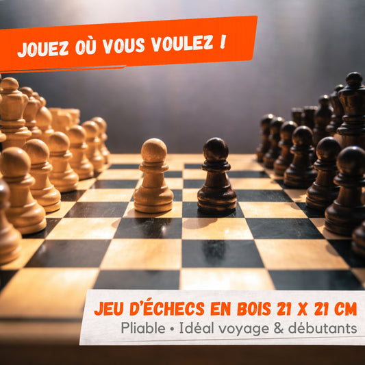 Jeu d’Échecs en Bois Pliable 21 x 21 cm