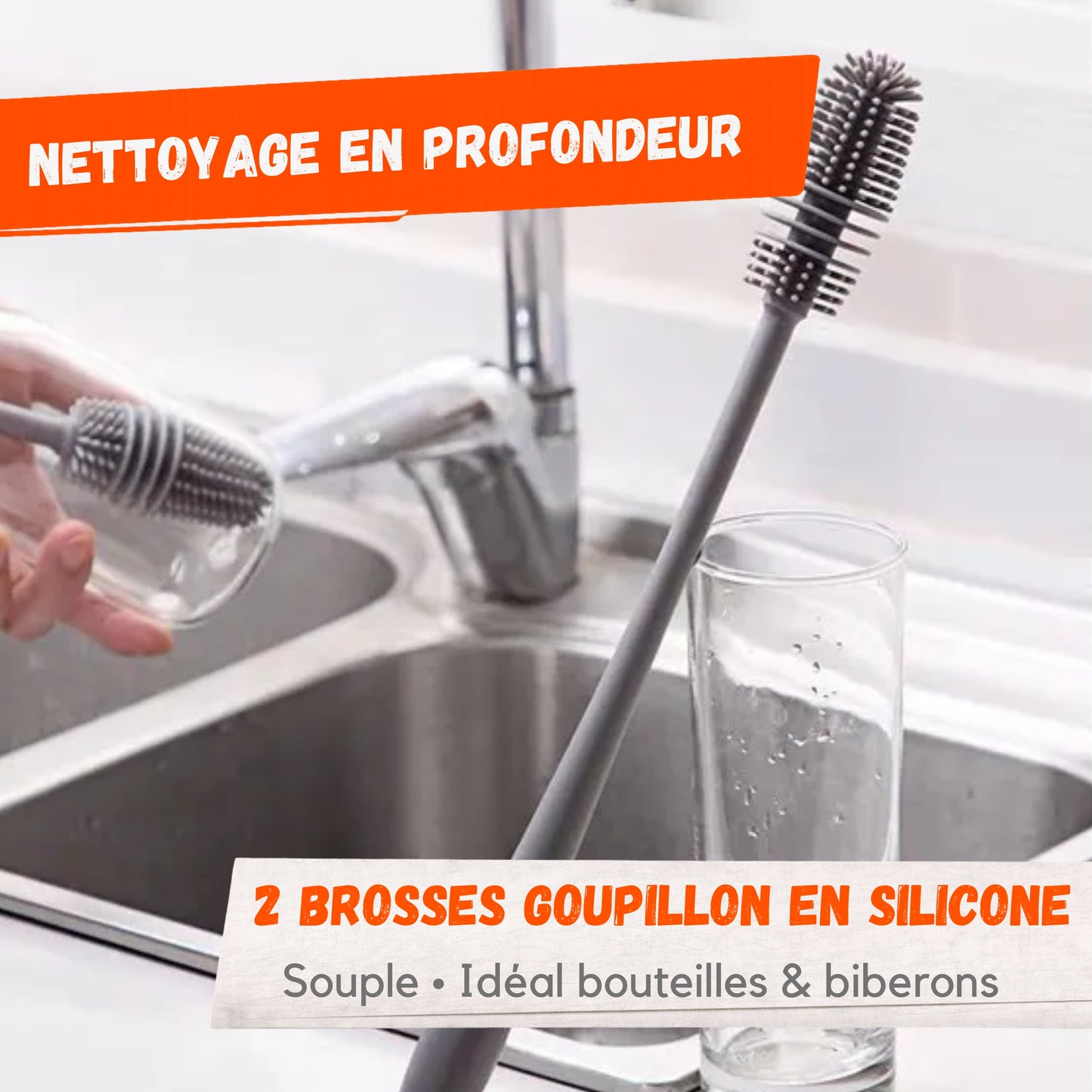 Lot de 2 Brosses Goupillon en Silicone –  28 x 3 cm