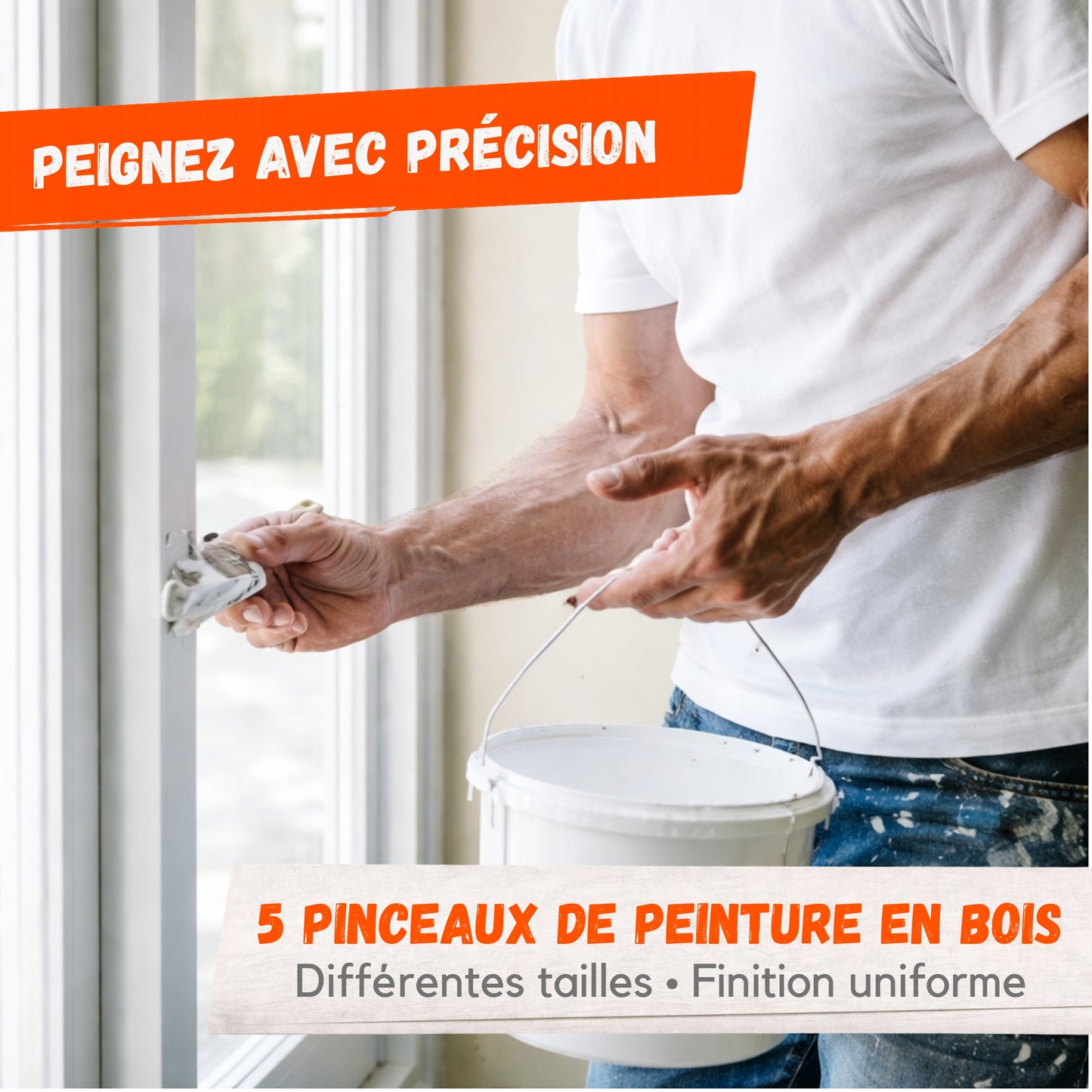 Lot de 5 Pinceaux de Peinture en Bois – 19 à 65 mm