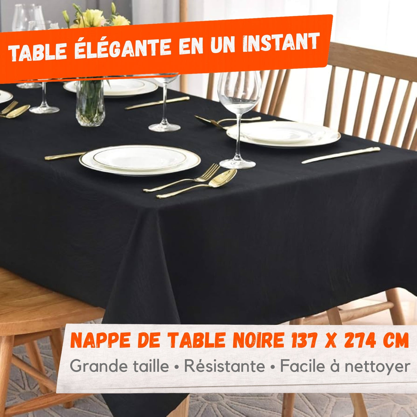 Nappe de Table Noire 137 x 274 cm