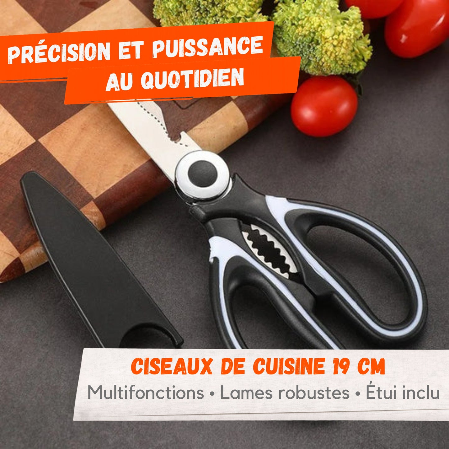 Ciseaux de Cuisine Multifonctions 19 cm avec Étui