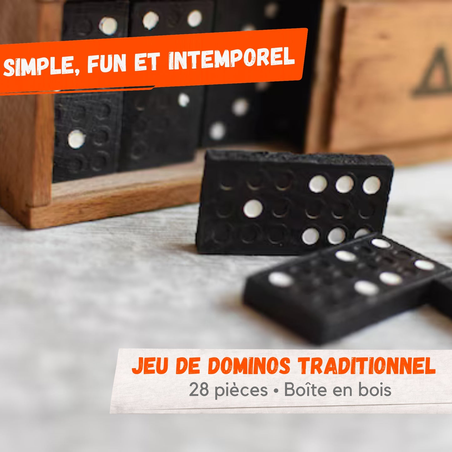 Jeu de Dominos Traditionnel – 28 Pièces avec Boîte en Bois