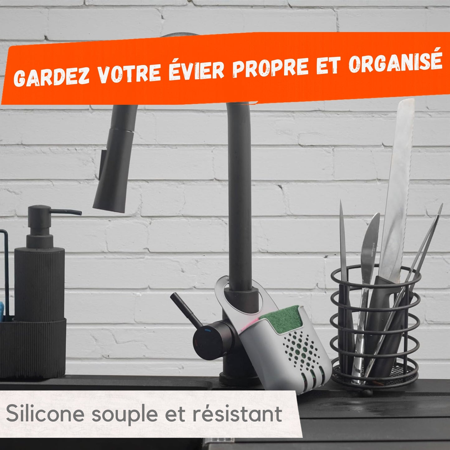 Porta spugna in silicone per lavello – Cestello scolapiatti sospeso con spugna inclusa – Pratico contenitore per la cucina