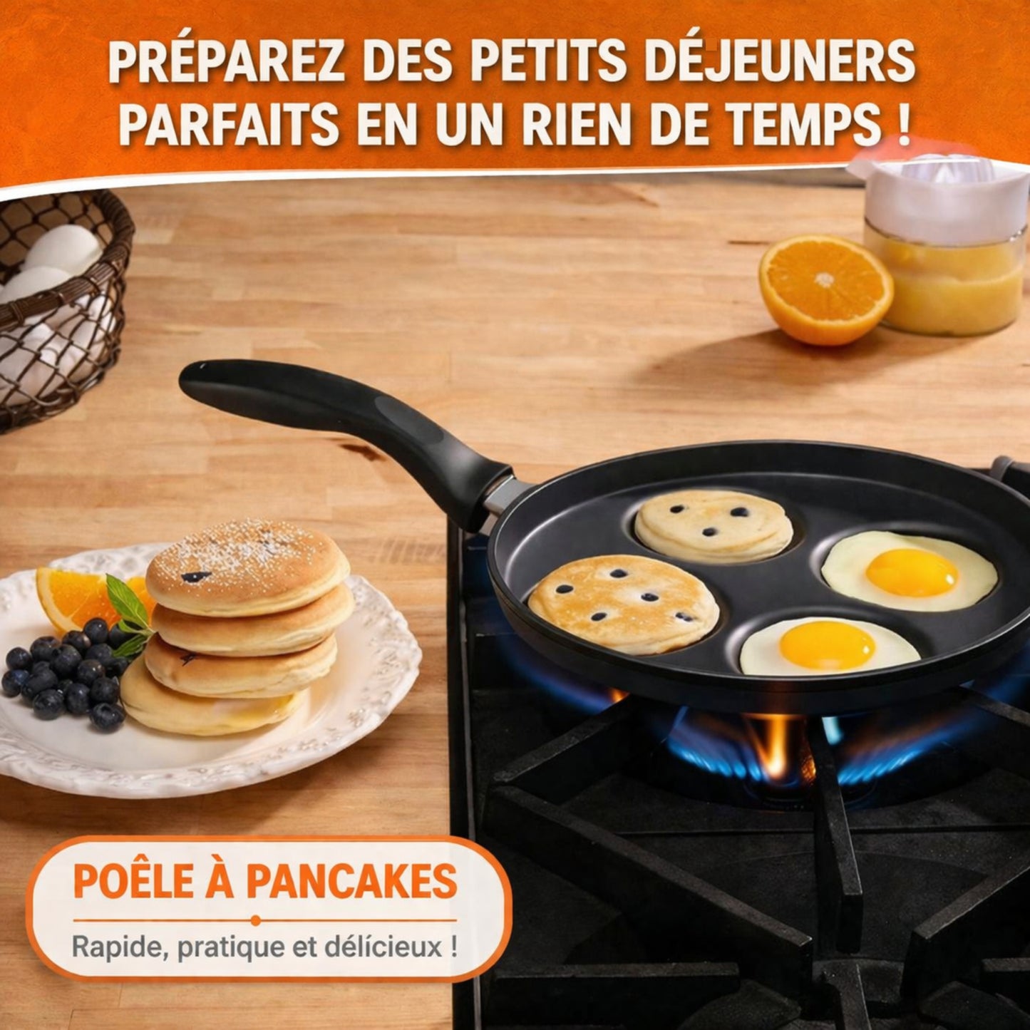 Teglia multi-crema antiaderente da 24 cm – 4 stampi per pancake, uova e mini-crêpes