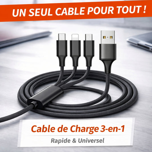 Cavo multiplo 3 in 1 – USB-C, Micro-USB e Lightning – Ricarica rapida – 120 cm – Colore casuale