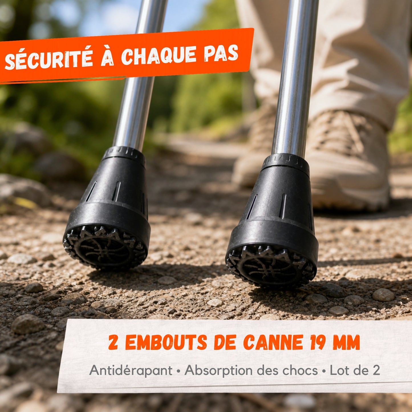 Lot de 2 Embouts de Canne 19 mm – Patins Antidérapants Noir