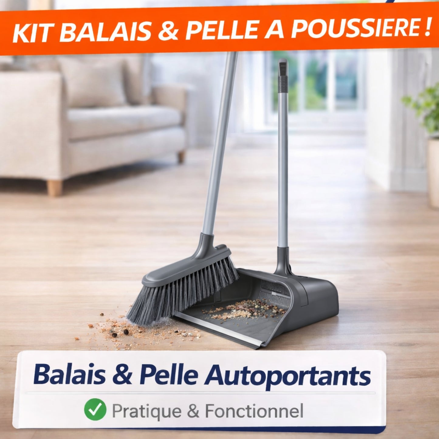 Set paletta e scopa con manico lungo – Kit di pulizia antiallagamento da 80 cm – Ideale per casa e ufficio (colore casuale)