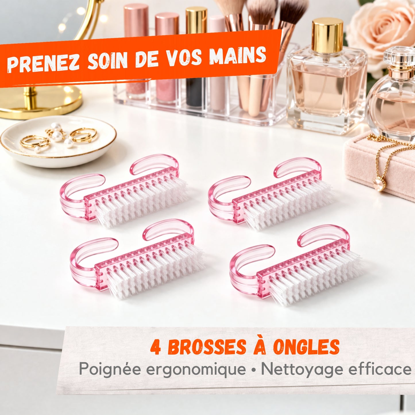 Brosses à Ongles Rose – Lot de 4
