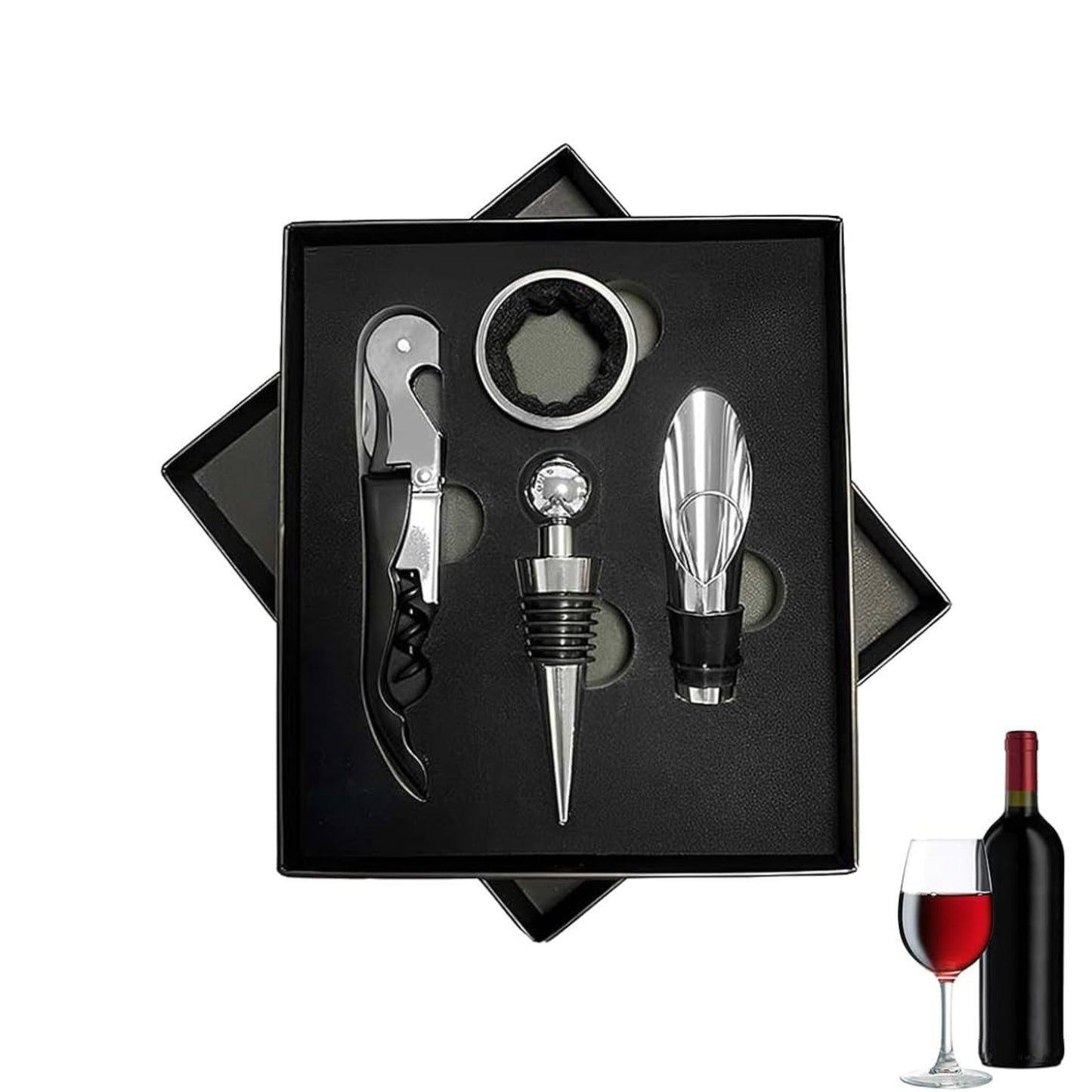 Coffret Vin 4 Accessoires en Acier Inoxydable