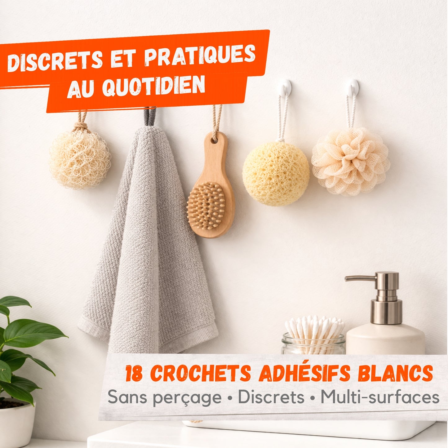 Crochets Adhésifs Blancs – Lot de 18