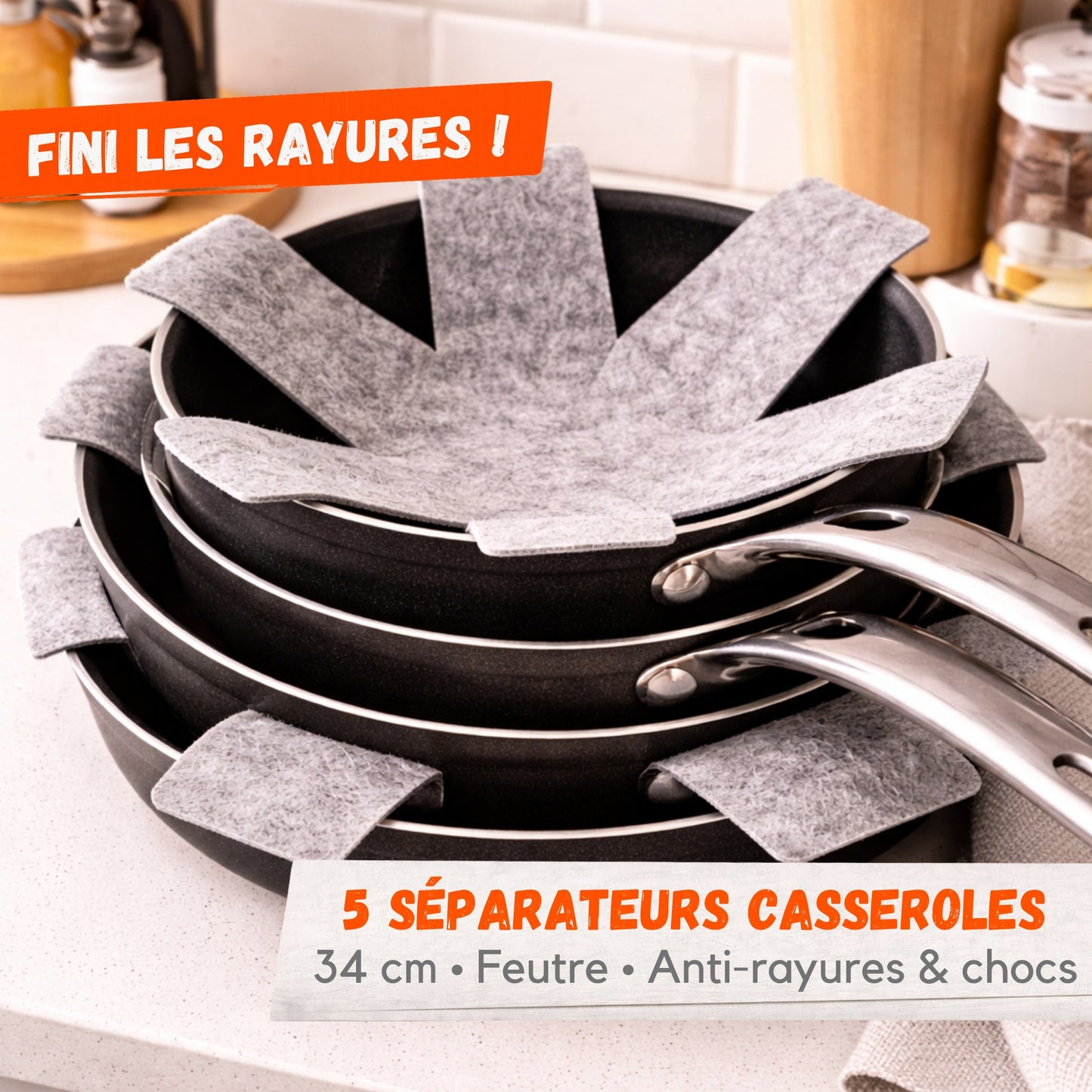 Séparateurs Poêles Feutre 34 cm – Lot de 5