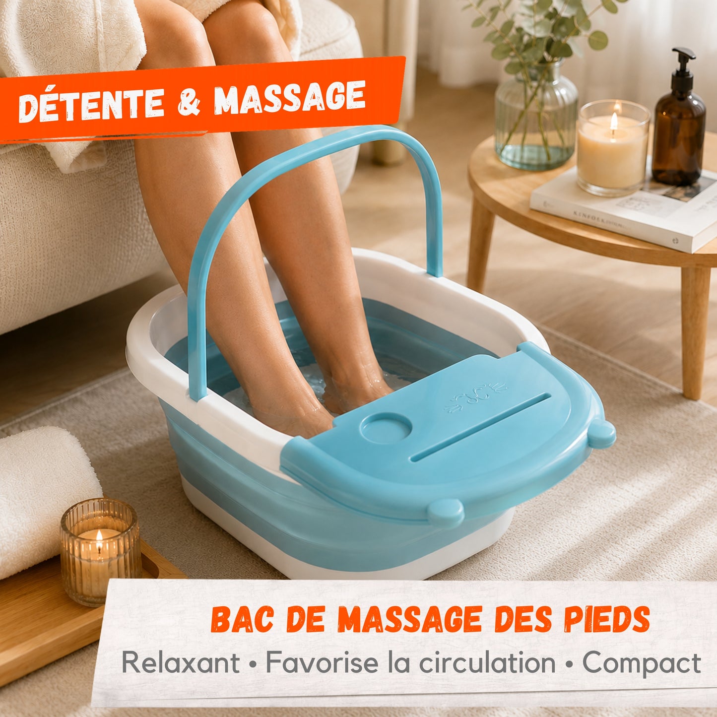 Bac de Massage des Pieds Pliable – Picots Relaxants