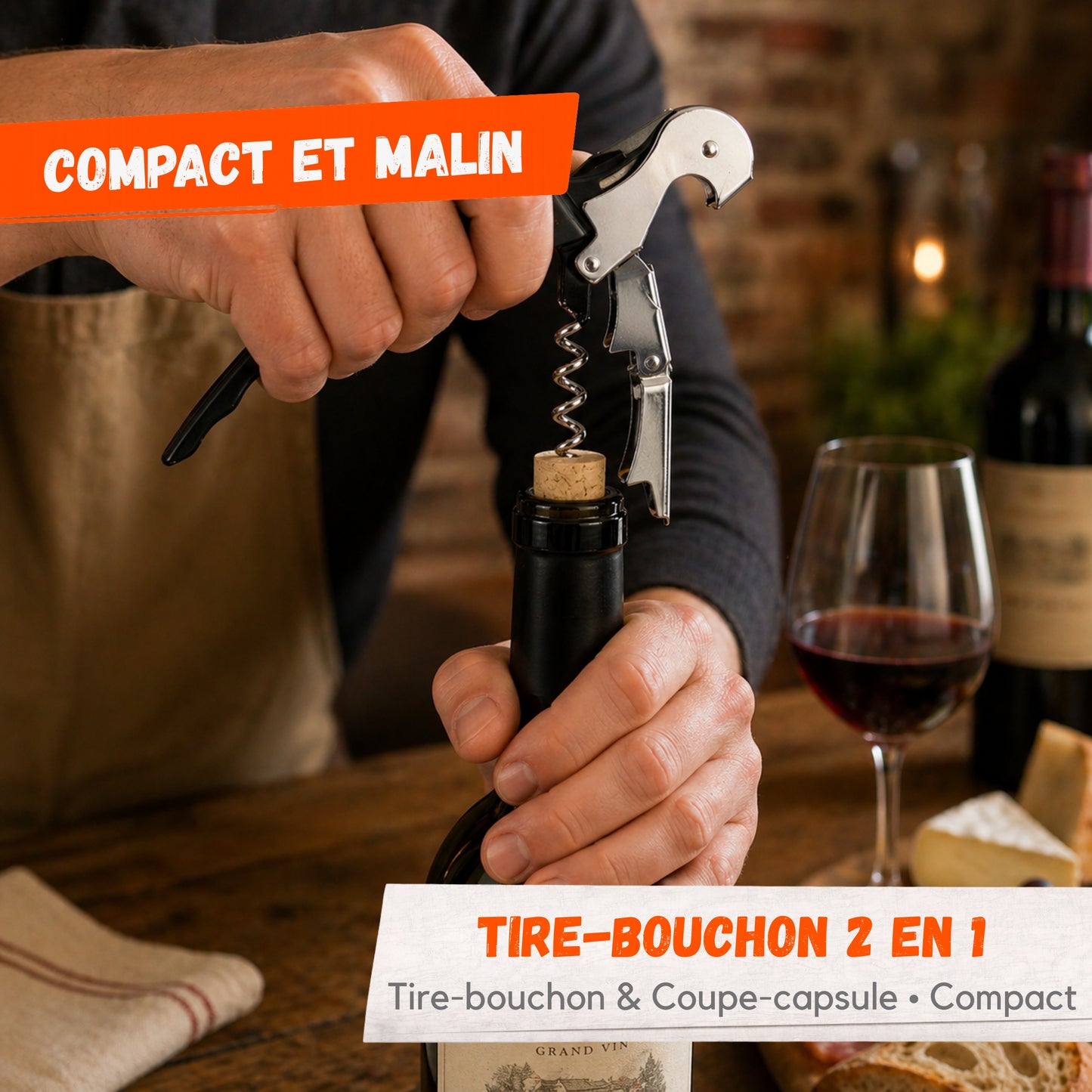 Tire-Bouchon Multifonction – Ouvre-Bouteille et Coupe-Capsule