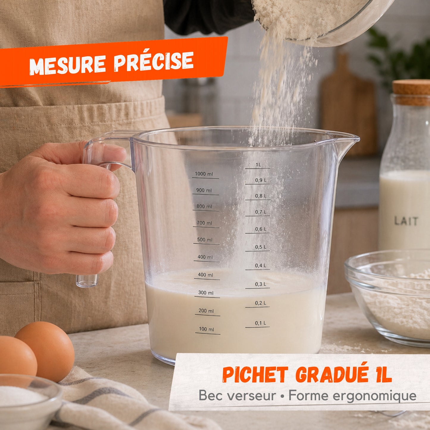 Pichet Gradué 1L – Verre Doseur avec Bec Verseur