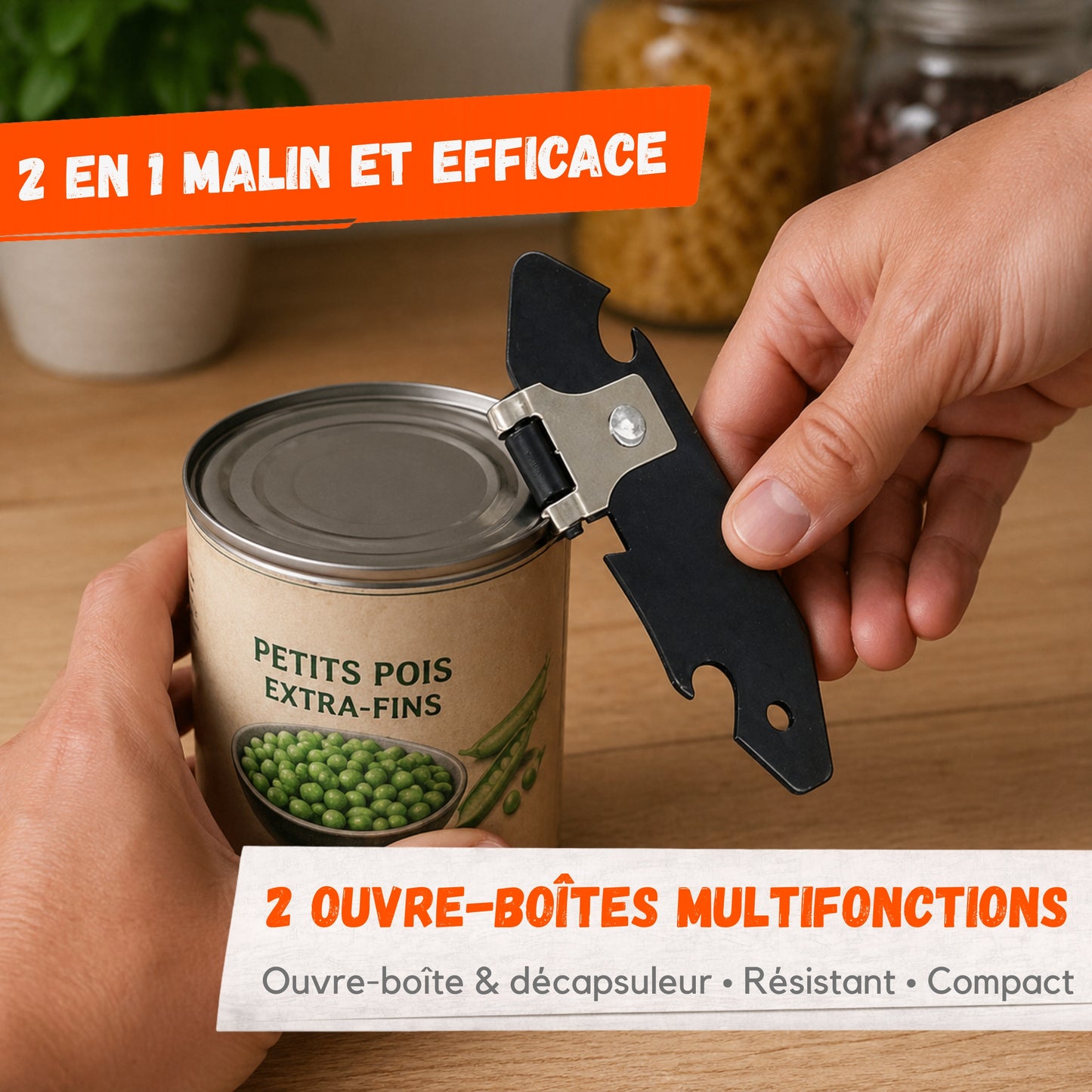 Lot de 2 Ouvre-Boîtes Multifonctions – Décapsuleur Métal Compact