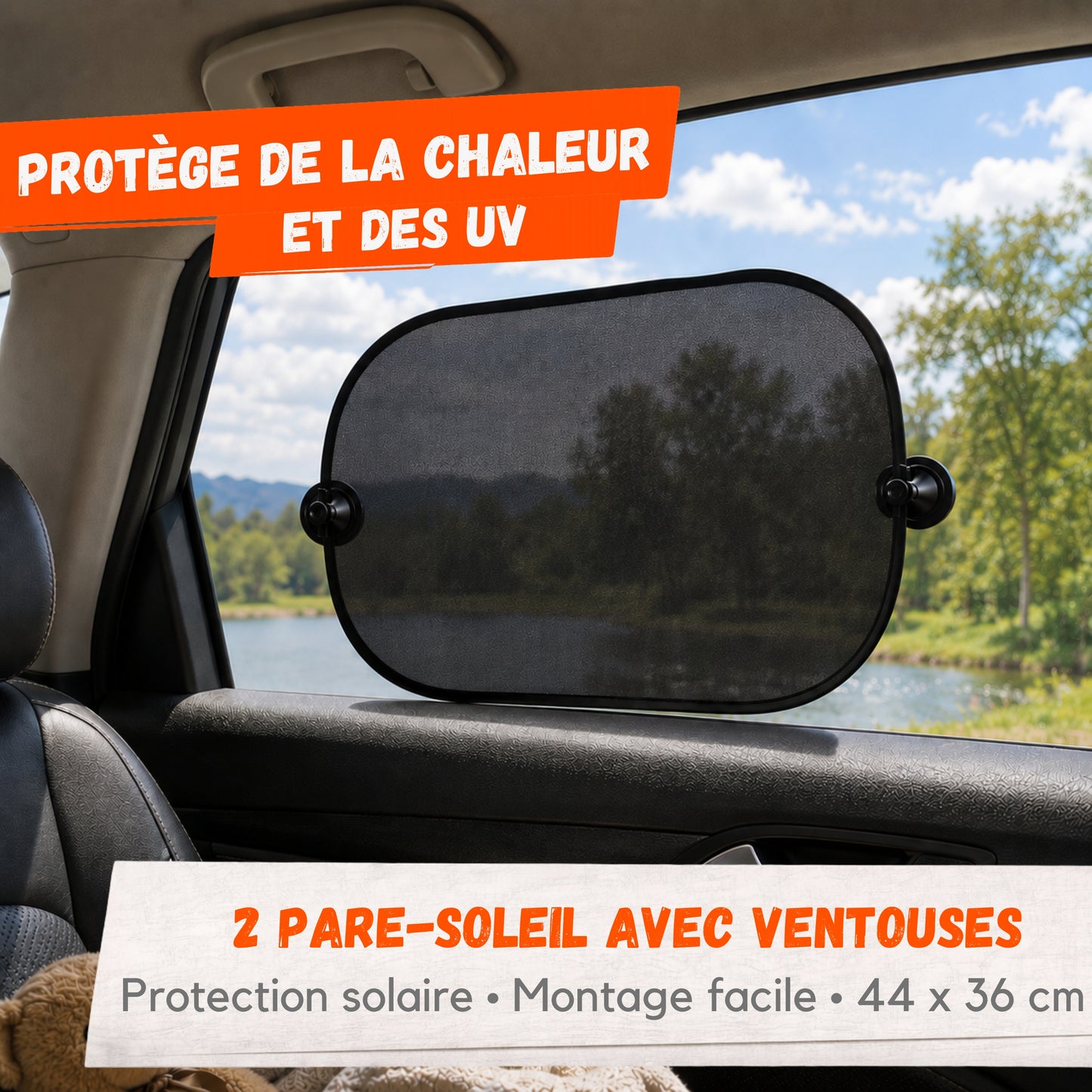 Lot de 2 Pare-Soleil de Voiture – Ventouses Incluses – 44 x 36 cm