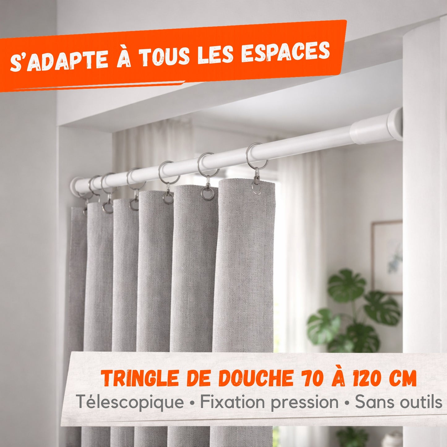 Tringle de Douche Télescopique 70–120 cm – Fixation Pression