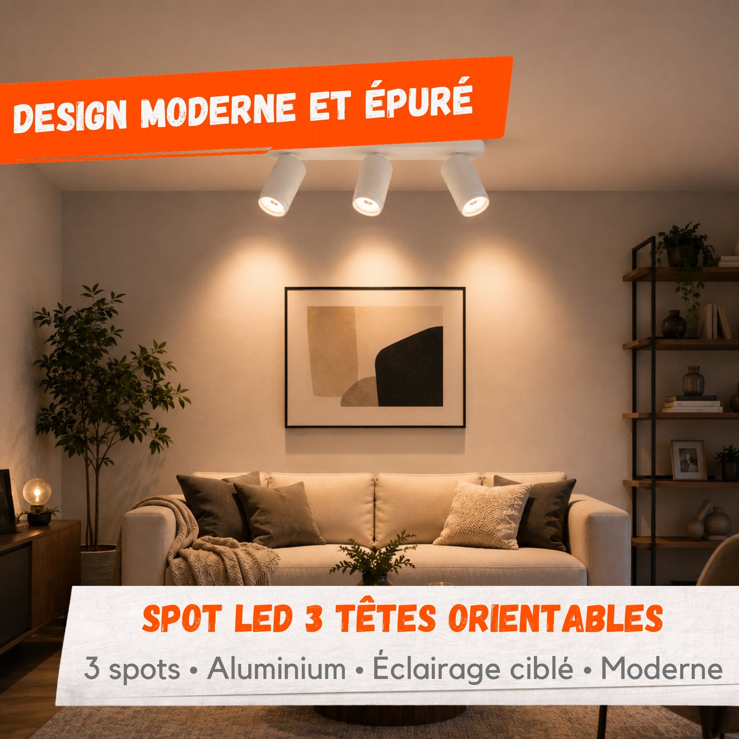 Spot LED 3 Têtes Orientables – Aluminium