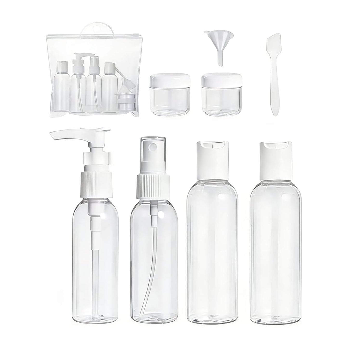 Kit Voyage Flacons 8 Pièces – 70 ml – Flacons Rechargeables Avion Cabine