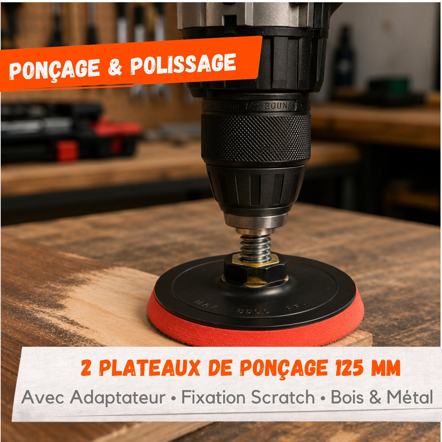 Lot de 2 Plateaux de Ponçage 125 mm avec Adaptateur