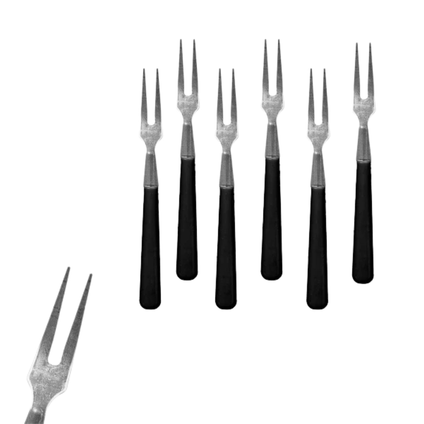 Lot de 6 Fourchettes Apéritif 10 cm – Acier & Plastique Noir